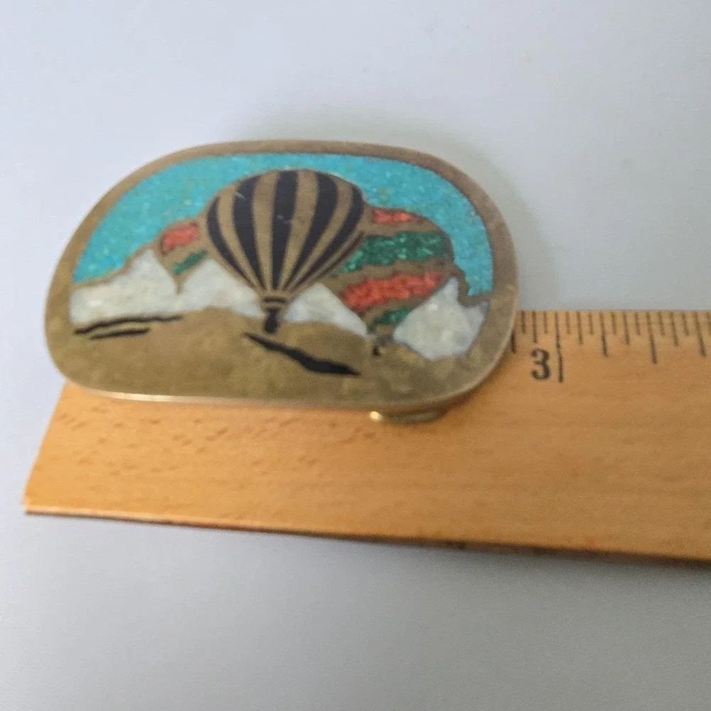 1981 Crushed Stone lnlay Hot Air Balloon Belt Buckle Sunbelt Scenic Studios NM